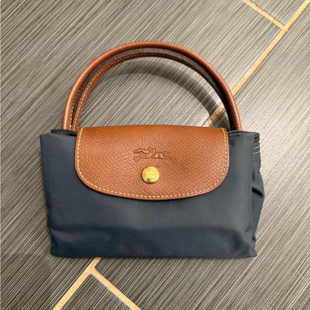 Longchamp Mini Elegant Navy and Brown Handbag